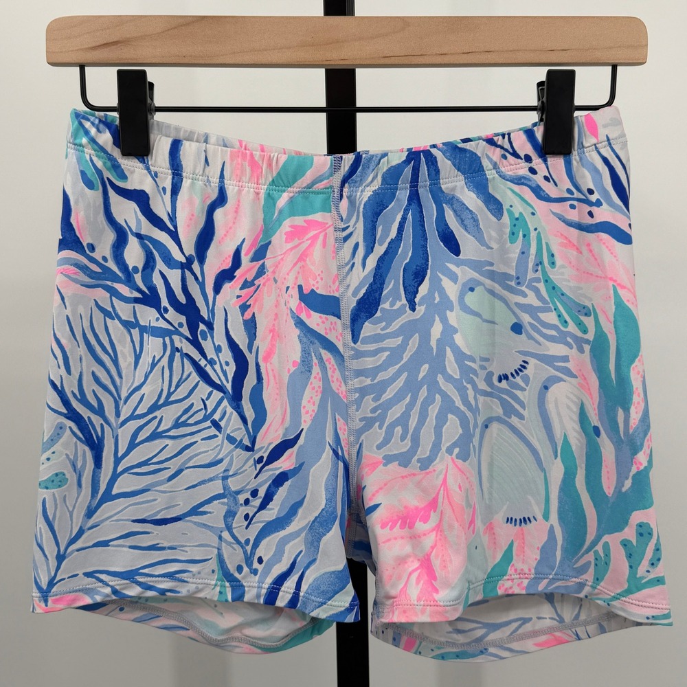 Lilly Pulitzer Luxletic M Kaleidoscope Coral Bike Shorts Nylon Spandex Stretch